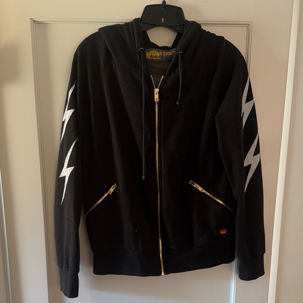 Aviator Nation Black Bolt Sleeve Zip Hoodie